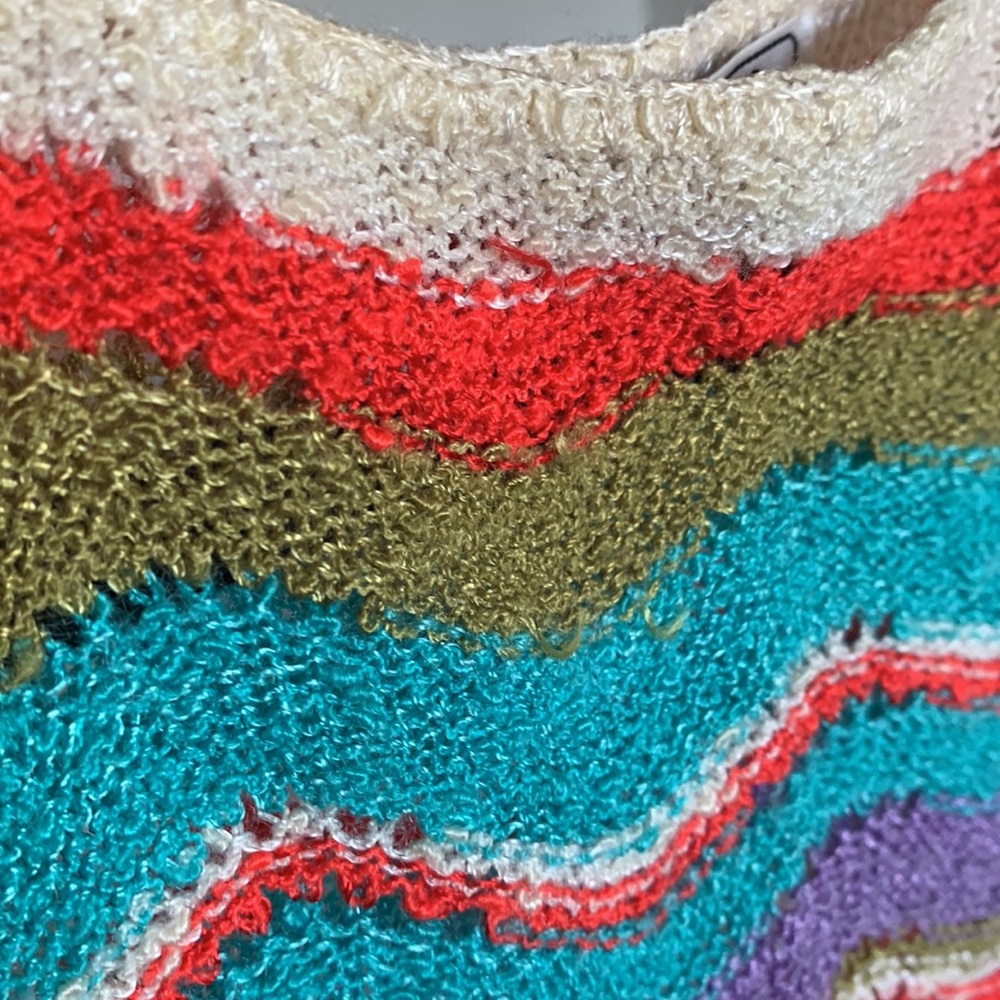 Vintage Vibrant Knit Woven 70s 80s Colorful Short Sleeve Crop Top - Picture 4 of 7